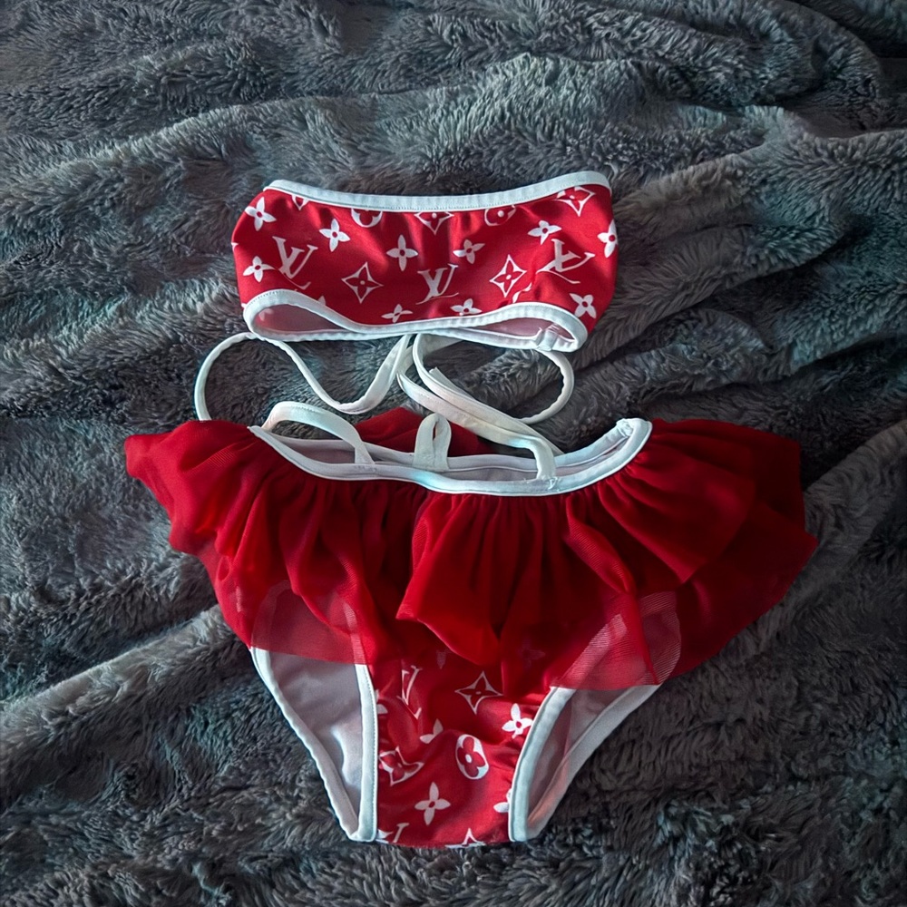 New Fancy Schmancy Baby Designer Inspired Toddler Swimsuit Bikini Bandeau Red 2